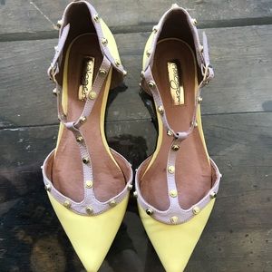 Halogen “Olson” Pointy Toe Studded T-Strap Flat